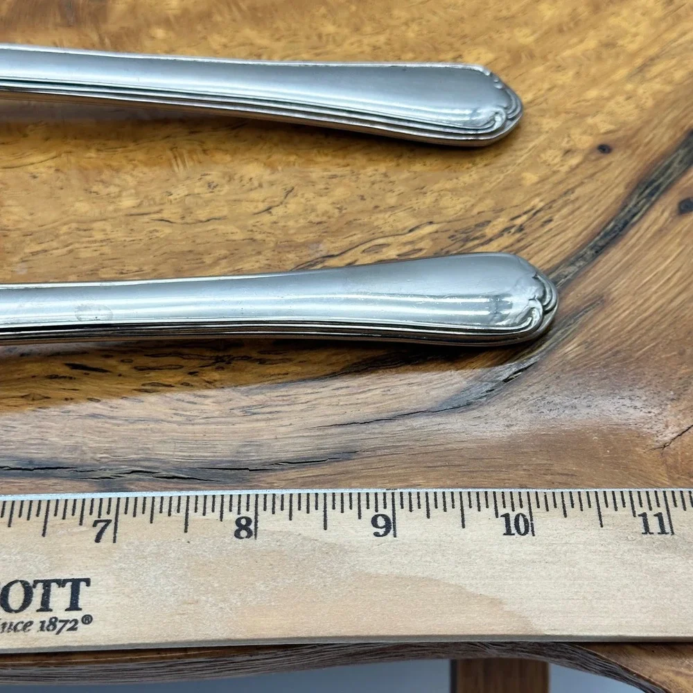 Vintage Silver Plated Salad Serving Set Scrolled Fiddle Handle Fork Spoon 10.5in